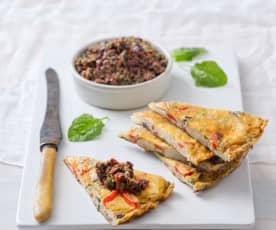 Capsicum and potato tortillas with olive tapenade