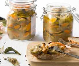 Escabeche de berenjenas con mejillones