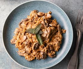 Freekeh Risotto with Mixed Mushrooms and Sage 