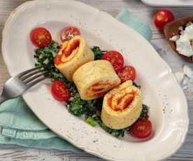 Omelettrolle mit Blattspinat