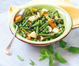 Jardinière de légumes, pesto de menthe