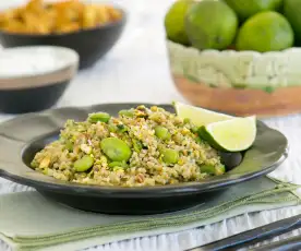 Freekeh pilaf with broad beans