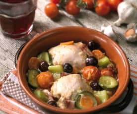 Pollo, pancetta e olive