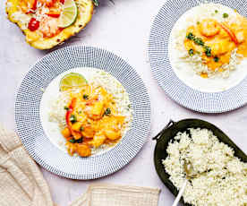 Langostinos en salsa de piña con arroz basmati