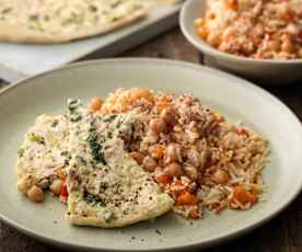 Frittata z kurczakiem z rosołu i warzywnym ryżem