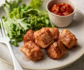 Spam Fritters with Tomato Sauce