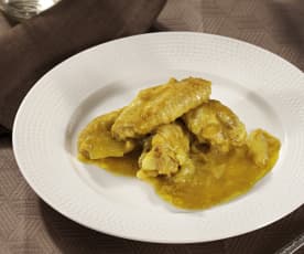 Alitas de pollo con cebolleta al curry