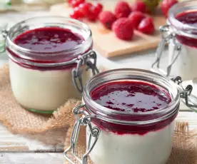 Almond milk jellies with fruit coulis