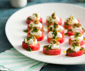 Watermelon Canapés with Whipped Feta and Walnuts