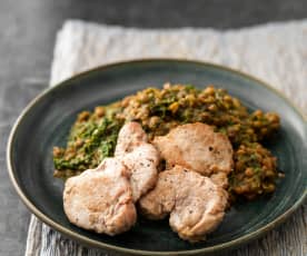 Pork with Spinach Lentils