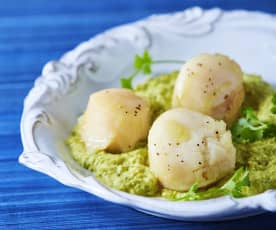 Steamed Scallops with Sweet Pea Purée
