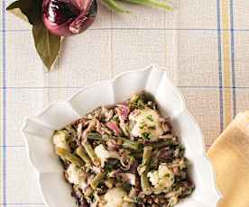 Ensalada templada de lentejas, coliflor y judías