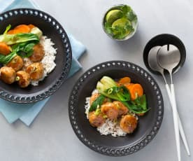 Chicken meatballs with coconut rice