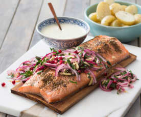 Middle Eastern planked salmon 