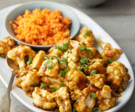 Kung Pao Cauliflower with Pickled Carrot and Sesame Salad