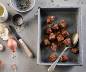 Browned beef cubes (well done)