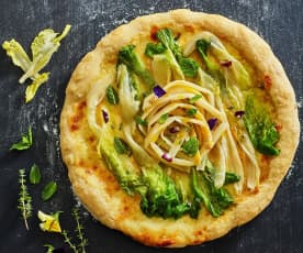 Pizza con crema di Parmigiano, asparagi e polvere di tuorlo (di Roberto Valbuzzi)