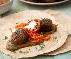 Cevapcici with Ajvar (Balkan sausage with Aubergine and Pepper Dip)