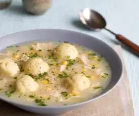 Chicken and Sweetcorn Soup with Herby Dumplings