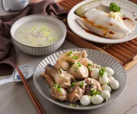 清白鍋-香蔥蛋雞+薑絲虱目魚+高麗菜肉粥