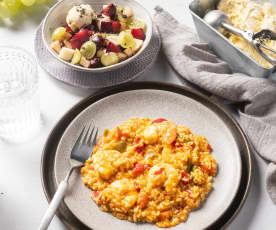 Riz aux crevettes et fruits d'automne cuits