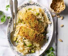 Almond Crusted Salmon with Asparagus Tagliatelle