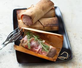 Cedar-wrapped pork with rosemary 