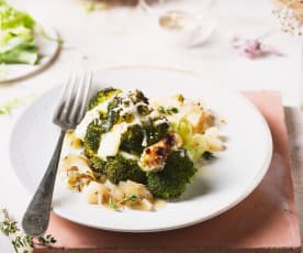 Brócoli asado con puerros caramelizados