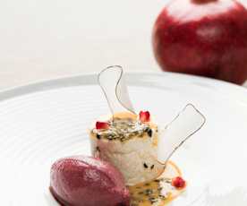 Kokosmilchreis mit Granatapfel-Ingwer-Sorbet