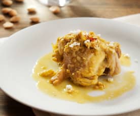 Chicken with egg and almond sauce