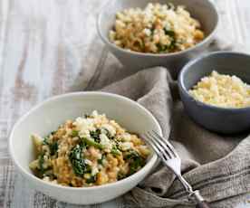 Risoto de alheira com grelos e castanhas