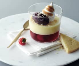 Lemon and raspberry trifle with blueberry sorbet