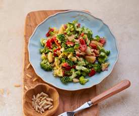 Broccoli Salad with Red Peppers and Pine Nuts