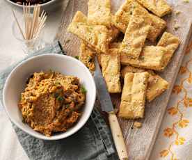 Flatbread de pois chiches et dip de légumes au curry