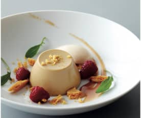 Butterscotch panna cotta with pear sorbet