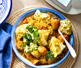 Tajine de lotte et de légumes au safran