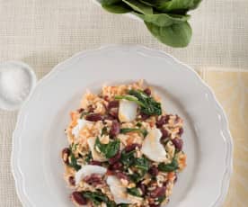 Rice with Cod, Kidney Beans and Spinach