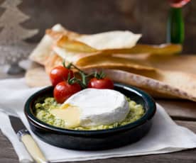 Melted Brie with basil and lemon pesto
