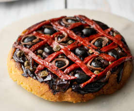 Pepper, Anchovy and Onion Cornbread Tart