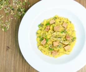 Risoto de cogumelos com tofu tostado