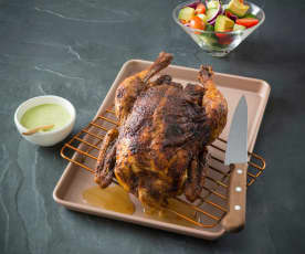 Peruvian roast chicken with green sauce and avocado salad (MEATER+®)