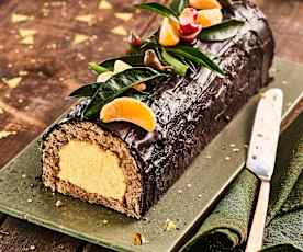 Bûche pain d'épices, mousse clémentine 