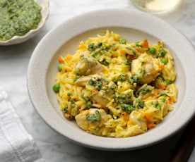 Orzo Pasta with Chicken and Pesto