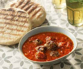 Moroccan lamb meatballs with batbout flatbreads