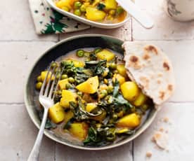 Baby-friendly Potato, Spinach and Pea Curry with Chapatis