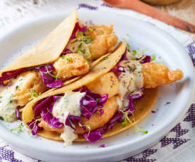 Tacos de camarón con mayonesa de habanero
