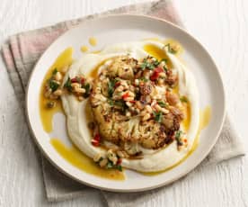 Roasted Cauliflower Steaks with Salsa and Purée