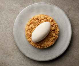 Baked Quince Crumble with Meadowsweet Ice Cream