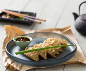 Pork gyoza with soy dipping sauce
