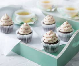 Chocolate cupcakes with vanilla coconut icing